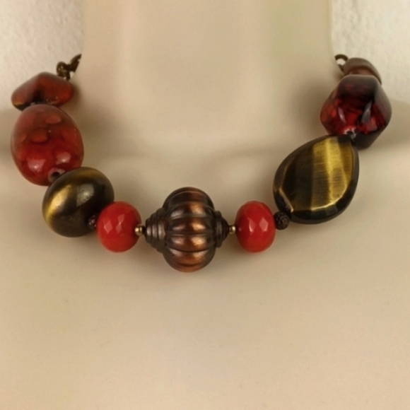 Multi Color Multitexture Large Beaded Boho Choker Necklace - Picture 9 of 9